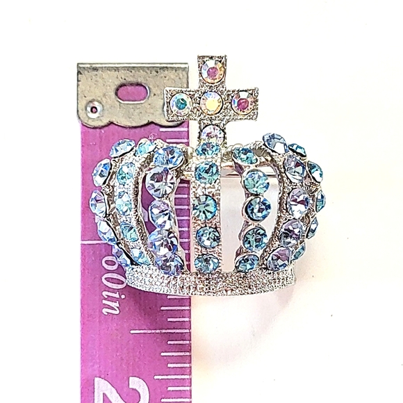 CROWN BROOCH PENDANT - VINTAGE BLUE RHINESTONES - Picture 7 of 8